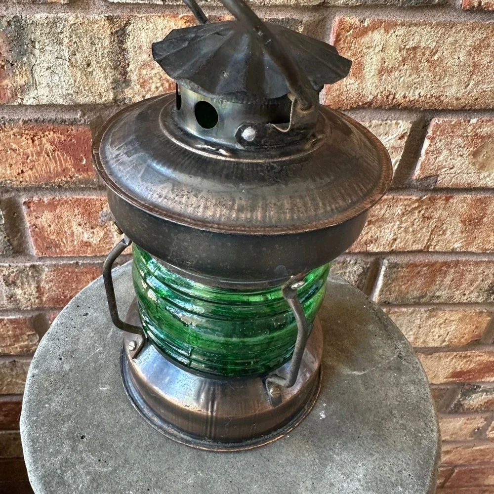 Vintage Style Nautical Copper Green Glass Fresnel Lens Ship Lantern 7.5 Inch